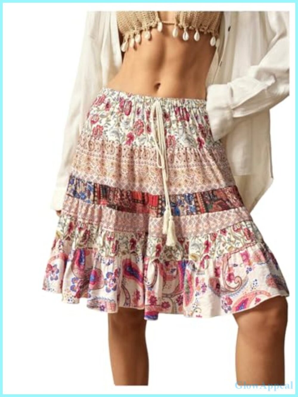 Women's Western Boho Short Ruffle Flow Midi Skirt